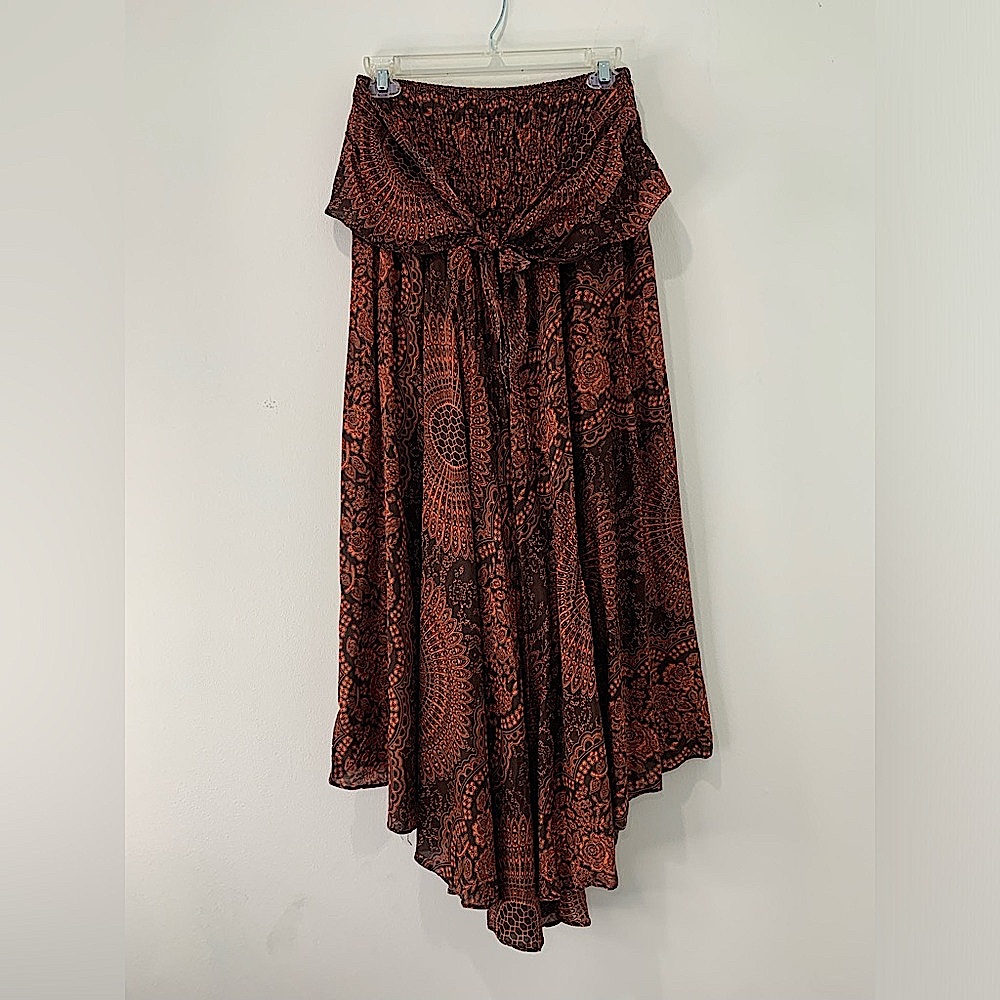 Bangkok Women’s Orange Asymmetric Tribal Print Midi Skirt.L SKU 228